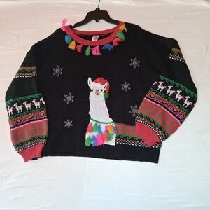 Holiday Time Sweater Womens Black Ugly Christmas Llama Holiday Size XXL